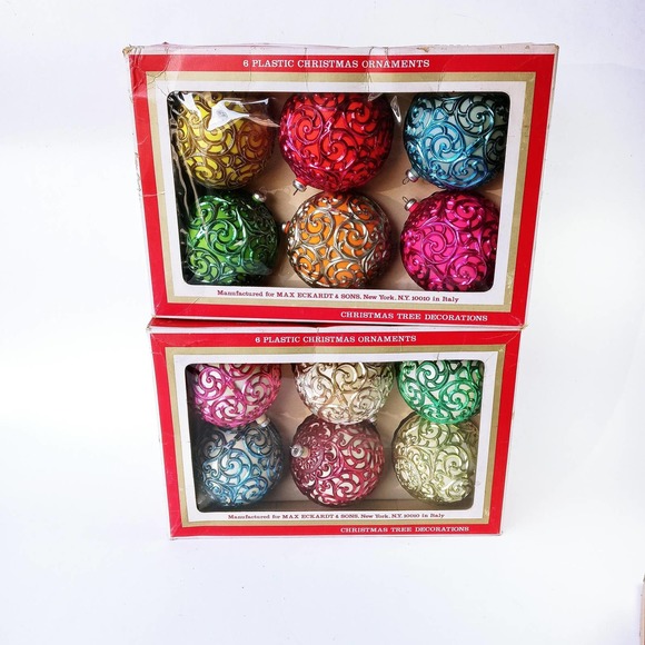 Shiny Brite Max Eckardt Christmas Ornaments Italy 12 Colorful Ball Swirls (cb7) - Picture 1 of 9